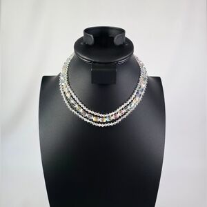 Vintage AB Necklace Triple Strand Austrian Crystals Adjustable Length Aurora